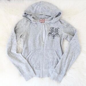 Rare Juicy Couture Y2K Grey Velour Zip-Up Hoodie Size P (Petite / XS)